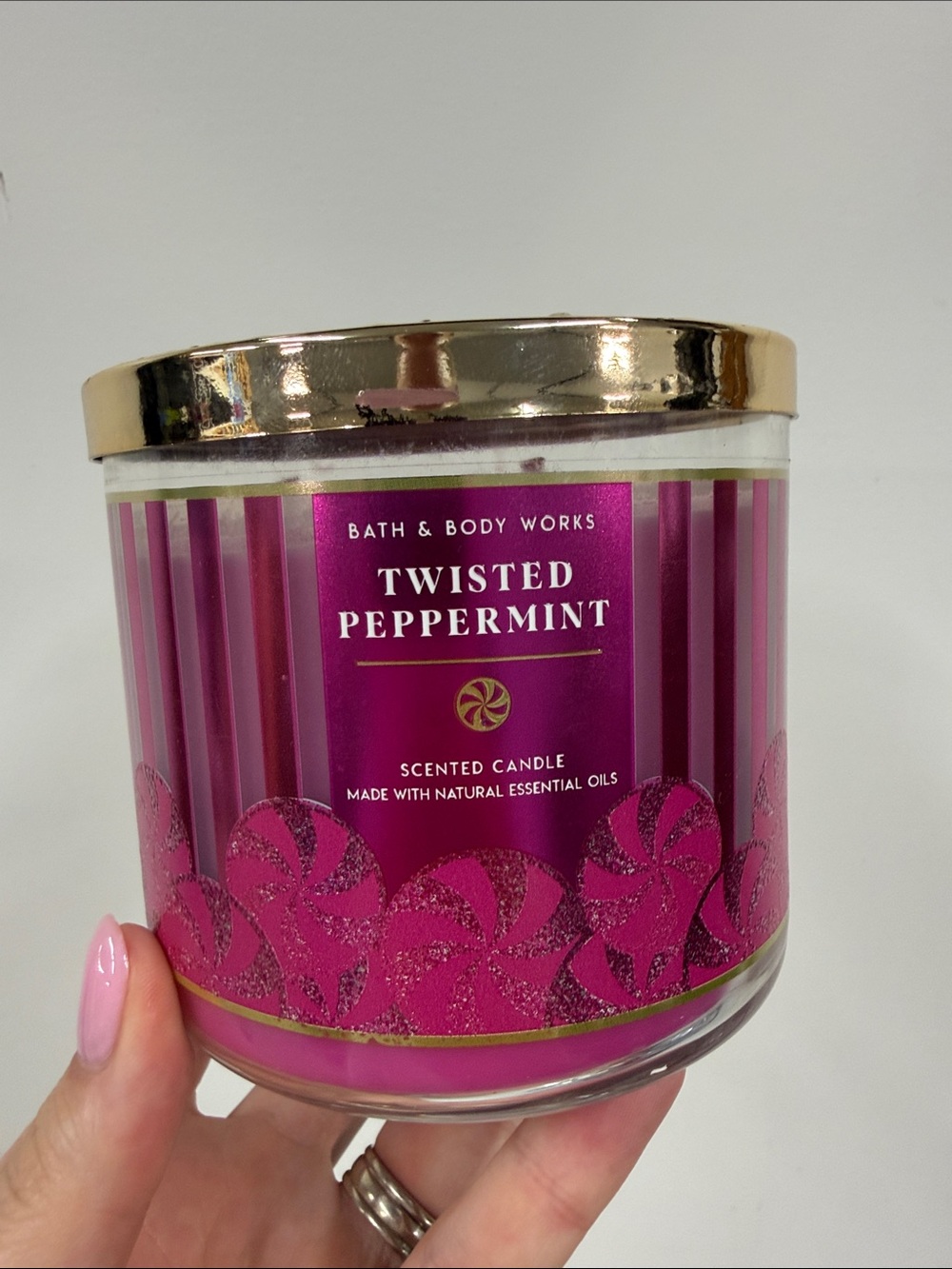 Bath & Body Works Twisted Peppermint Scented Candle - Magenta and Gold